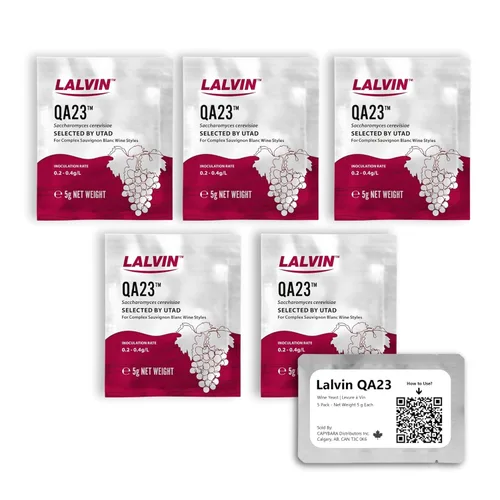 Lalvin QA23 Levadura de vino (paquete de 5) - Hacer Mead de Sidra de Vino Kombucha en casa - 0.18 oz Sachets - Saccharomyces cerevisiae - Vendido