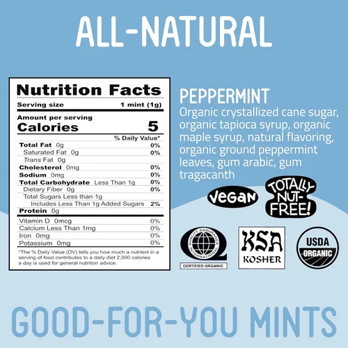 Miniatura 2 de Mentas orgánicas de VerMints, sabor a menta, todo natural, sin OMG, sin nueces, sin gluten, vegano, KSA Kosher, paquete de 6, latas de 1.41 onzas
