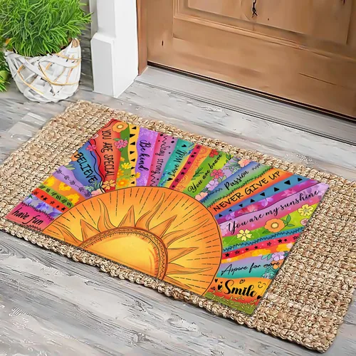 Tapete bohemio con citas inspiradoras de 17 x 29 pulgadas, tapete decorativo de entrada, tapete de goma antideslizante, tapete lavable para