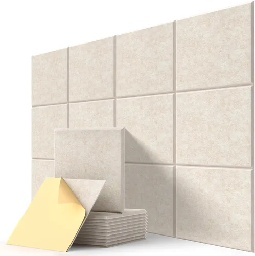 Miniatura 14 de Paneles acústicos de pared absorbentes de sonido, panel de azulejos autoadhesivos de panal de abeja, paquete de 12 unidades de diseño hexagonal Beige