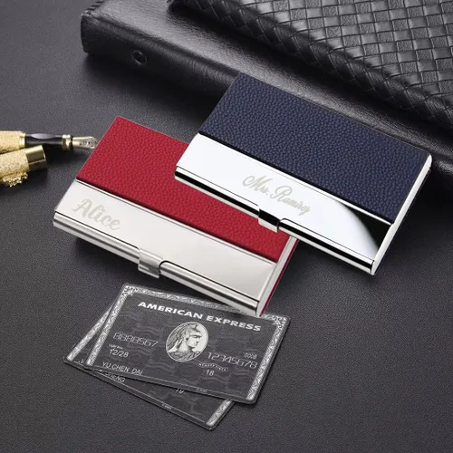 Miniatura 4 de Titular de la tarjeta de visita personalizada Titular de la tarjeta de visita de cuero personalizado Logo/Nombre Titular de la tarjeta de visita