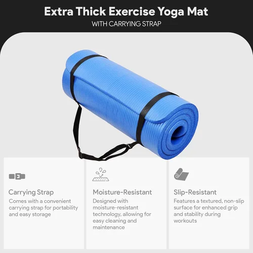 Miniatura 3 de BalanceFrom Yoga Mat, 1-Inch Extra Thick High Density Exercise Mat, Anti-Tear Exercise Yoga Mat with Carrying Strap, Suitable for Various Yoga Azul