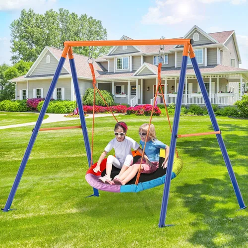 Miniatura 10 de GIKPAL Juego de columpios con soporte para niños, juegos de columpios al aire libre para patio trasero con platillo de 32" y asiento de 26.2", marco