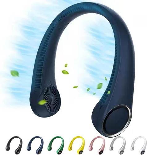 Ventiladores de cuello portátiles de enfriamiento personal, 5000 mAh USB recargable, rotación libre de 360 grados y diseño de batería sin aspas de