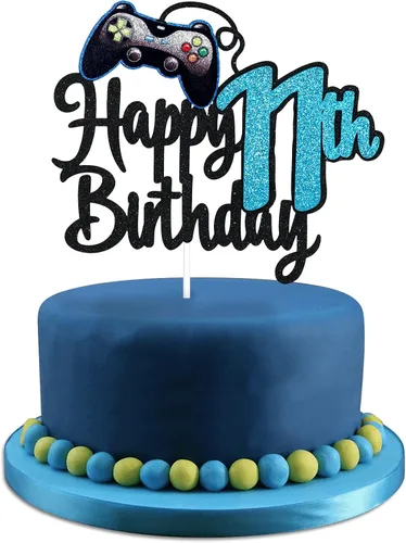 Miniatura 8 de Decoración de pastel de feliz cumpleaños 8 para videojuegos, fiesta de cumpleaños de 8 años, suministros de pastel azul, juego en nivel, decoración