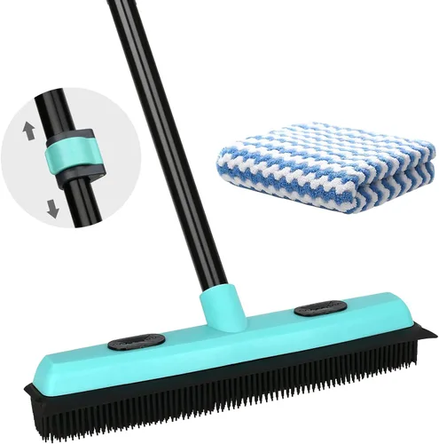 Miniatura 9 de Escoba Mágica Multifunción, Escoba Exprimidora de Piso de Silicona con Mango Largo de 59", Escoba Raspadora para Piso Baño Cocina Ducha Azulejo Pelo
