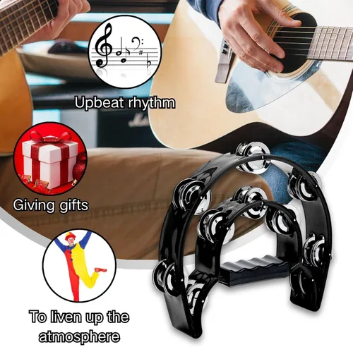 Miniatura 8 de Musfunny Half-MoonTambourines Instrumento musical para adultos, fiesta, color negro Half-Moon, Double Row Metal Jingles, Hand Held Percussion