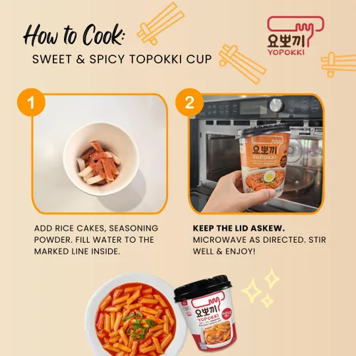 Miniatura 5 de Yopokki - Taza instantánea de Tteokbokki (Dulce, Levemente Picante, Paquete de 2) Comida callejera coreana con salsa dulce y moderadamente picante