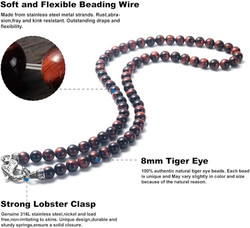 Miniatura 2 de WESTMIAJW Collar con cuentas de ojo de tigre para hombre, joyería de cristal curativo de piedras preciosas naturales 506027.6in