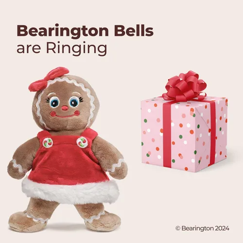Miniatura 5 de Bearington Holly Ginger the Gingerbread - Animal de peluche navideño de 10 pulgadas, adorable juguete de niña de jengibre relleno con tela de felpa
