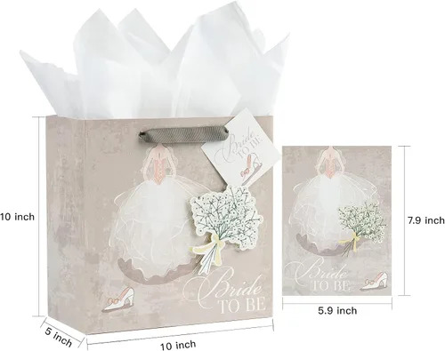 Miniatura 6 de MAYPLUSS Bolsa de regalo de boda mediana de 10 pulgadas con tarjeta de felicitación y papel de seda para aniversario, despedida de soltera, novia