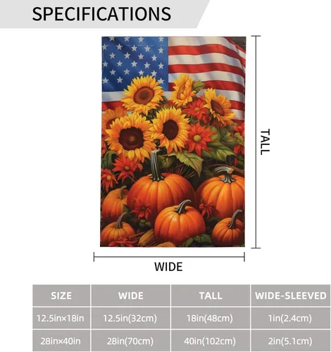 Miniatura 3 de Bandera de Estados Unidos, calabazas y girasoles, bandera de jardín, otoño, vacaciones, bienvenida, patio, granja, exteriores, banderas decorativas