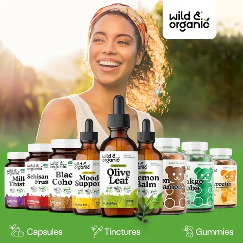 Miniatura 5 de Wild & Organic Gotas líquidas de extracto de hoja de olivo - Apoyo inmunológico y antioxidante - Suplemento de hoja de olivo de oleuropeína - Añadir