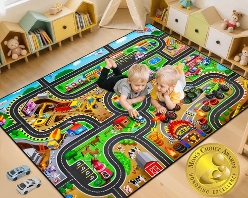 Miniatura 11 de AlfabetoAcre Alfombra para Niños, 5x7 pies Alfombras de Coches Animales para Niños, Extra Gruesa (0.4 pulgadas) - Alfombra de Carretera de Zoológico
