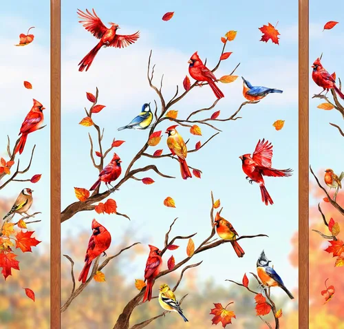 Miniatura 7 de Whaline 6 Hojas de Calcomanías de Hojas de Arce Otoñales para Ventanas Acción de Gracias Acuarela Árbol de Arce Hojas Naranja-Marrón Calabazas