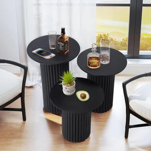 Miniatura 7 de Bifins Juego de 3 mesas redondas anidadas, mesa de café y mesa auxiliar de estilo Mid Century Modern con estrías, mesa lateral pequeña de madera
