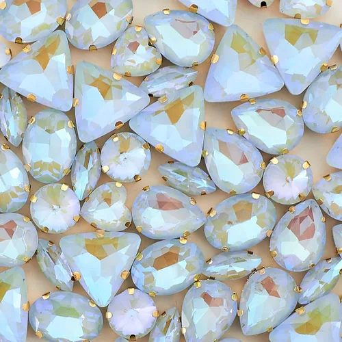 TANOSII 60 diamantes de imitación para coser con formas mixtas, gemas de cristal con parte trasera plana mental con garra dorada para joyas, Azul