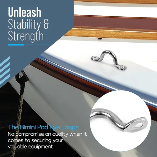 Miniatura 2 de KNOX Pad Eye Loops for Bimini Tops, 316 Stainless Steel, Tie Down Loop, Boat Deck Saddle, Bimini Hardware Fitting, Tie Down Anchor Point, Footman's