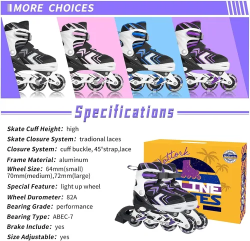 Miniatura 6 de Nattork Patines en línea ajustables para niñas y niños con ruedas completamente iluminadas, patines en línea para principiantes para niños y jóvenes