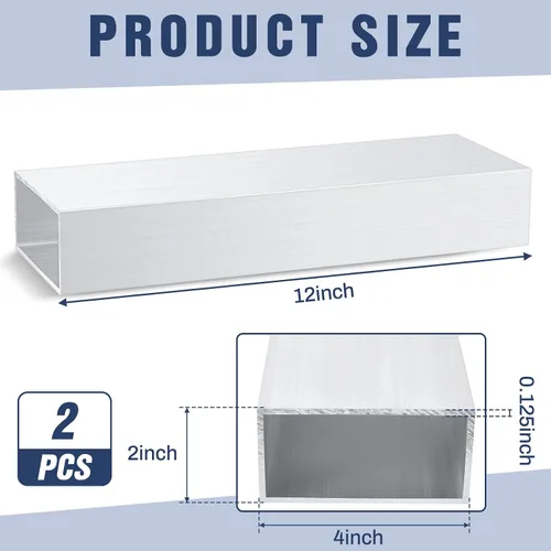 Miniatura 2 de Zonon 2 tubos rectangulares de aluminio 6063 de 2 x 4 pulgadas, tubo cuadrado de 12 pulgadas de largo y 0.125 pulgadas de grosor, tubo de metal