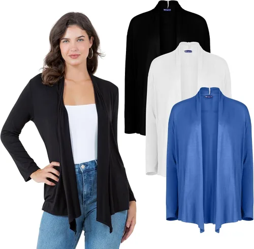 Miniatura 13 de Azules 3-Pack Women's Long Sleeve Open Front Cardigan - Lightweight Rayon Sweater, Soft Flowy Layer for Casual