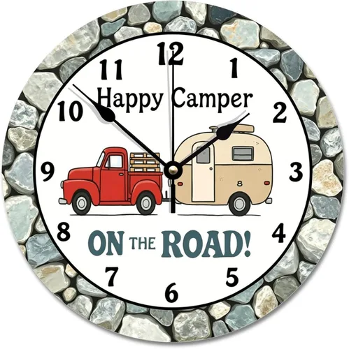 Miniatura 10 de ArogGeld Reloj de pared de 5 O'Clock Somewhere - Reloj redondo de madera para casa de playa, 10, silencioso, sin tictac, batería de cuarzo, granja