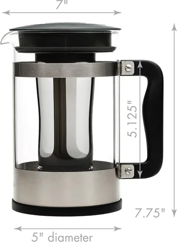 Miniatura 2 de Primula Kedzie - Cafetera helada de lujo con mango de agarre cómodo, jarra de vidrio duradera, filtro de malla extraíble, 6 tazas, acero inoxidable