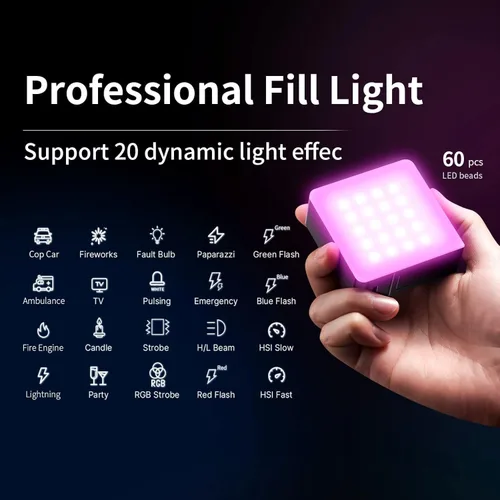 Miniatura 6 de ULANZI VL49 Pro RGB Video Light, mini cámara LED recargable 360° a todo color portátil, 2500-9000K lámpara de panel LED regulable con pantalla LCD
