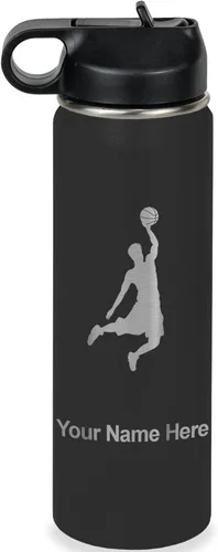 LaserGram Botella de Agua Personalizada, Basketball Slam Dunk Man, Acero Inoxidable de Doble Pared con Aislamiento al Vacío con Pajita Abatible,