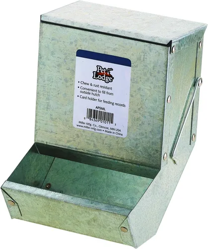 Pet Lodge® Comedero de acero para animales pequeños con tapa, comedero para conejos, capacidad para varios días, 5 pulgadas