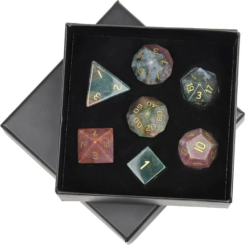 mookaitedecor Juego de 7 dados poliédricos de cristal de ágata india, dados pulidos de piedras pulidas para juegos de mesa RPG MTG decoración del