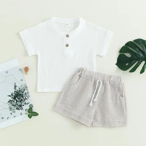 Miniatura 70 de fhutpw Conjunto de 2 piezas de ropa de verano para bebés, camiseta de manga corta, cintura elástica, pantalones cortos para niños pequeños