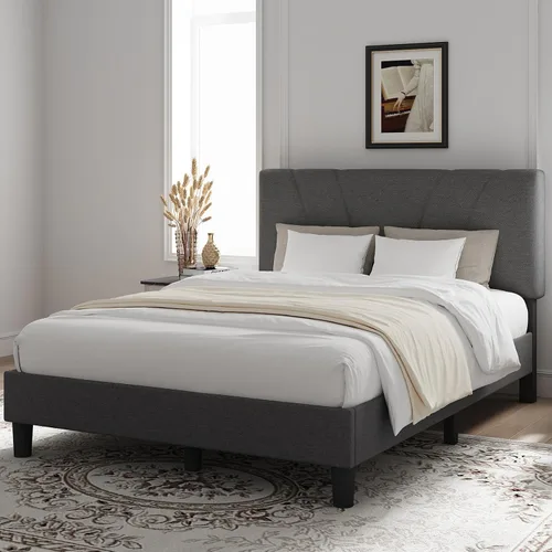 Miniatura 3 de Novilla Base de cama tamaño matrimonial con plataforma tapizada de tamaño completo con cabecera ajustable, fuerte capacidad de peso, no necesita Gris