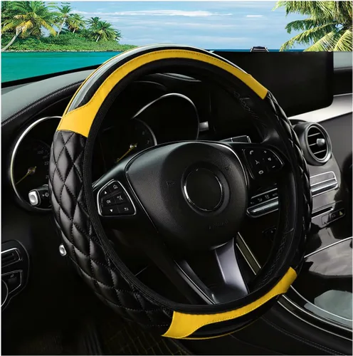 Miniatura 13 de Funda para volante de automóvil, 14.5 a 15 pulgadas, de piel antideslizante, diseño cómodo y seguro, accesorios universales para volantes