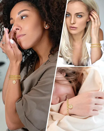 Miniatura 3 de adoyi Gold Silver Bracelets for Women Beaded Bracelet 14K Gold Plated Bracelet Stack Initial Letter A-Z Strand Stretch Bead Stackable Bracelet Set