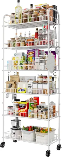 Miniatura 15 de Carrito de almacenamiento delgado rodante con ruedas, estantería móvil de metal de 6 niveles, organizador de cocina, carrito utilitario