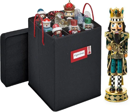Miniatura 11 de Caja de almacenamiento coleccionable de cascanueces y figuras navideñas, almacena cascanueces de hasta 9 a 16 pulgadas de alto, adornos y más, Rojo