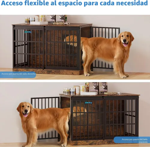 Miniatura 3 de Petrova Mueble de jaula para perros de 47 pulgadas para perros grandes/medianos, resistente para interiores con etiqueta de nombre, jaula de madera