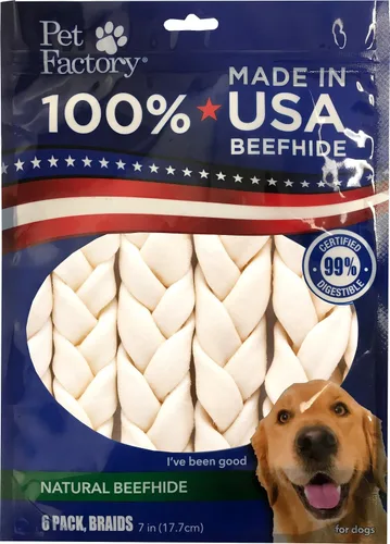 Miniatura 9 de Pet Factory 100% fabricado en Estados Unidos, palitos trenzados de 7 pulgadas, sabor natural, 6 unidades, 1 paquete