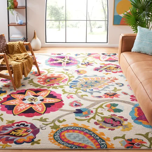 Miniatura 5 de SAFAVIEH Colección Monaco - Alfombra para pasillo, 2.2 x 6 pies, color marfil y multicolor, diseño floral bohemio, no desprende pelusa y de fácil