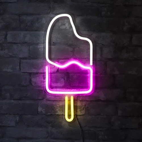 Isaac Jacobs Letrero de pared LED neón de 18 x 8 pulgadas con diseño de paleta de helado blanco y rosa para luz fría, arte de pared, decoración de