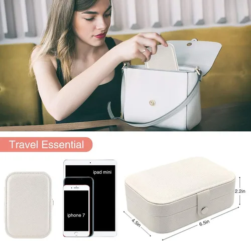 Miniatura 3 de DREAMGLAMOUR Joyería de viaje caja de viaje de doble capa joyero de viaje regalo para mujeres niñas con 6 pulseras de regalo collar aretes anillos