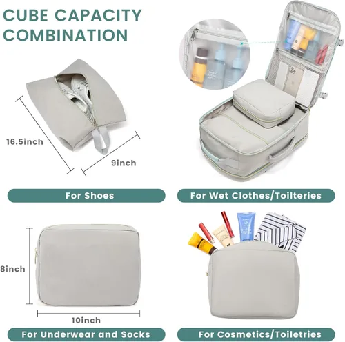 Miniatura 5 de LOVEVOOK Mochila de viaje grande de 40L para mujeres y hombres, mochila de mano aprobada por aerolíneas, Gris- verde, Mochila de viaje