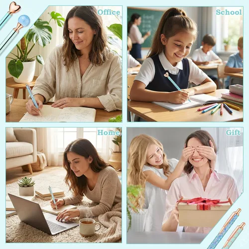 Miniatura 7 de BESARME 4 bolígrafos azules para mujer, bolígrafos de sirena, regalos azules para niñas, bolígrafo de diamantes con purpurina, tinta negra, lindo