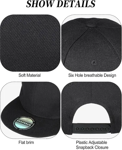 Miniatura 3 de 15 Pack Snapback Hats for Men Hip Hop Style Hats Solid Baseball Hats Adjustable Snapback Cap Flat Brim Baseball Caps