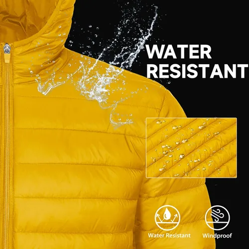 Miniatura 4 de MAGCOMSEN Chaqueta acolchada ligera con capucha para hombre, con cremallera completa, resistente al agua, acolchada, con forro