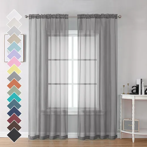 OVZME 2 paneles de cortinas traslúcidas grises, 84 pulgadas de largo para dormitorio, elegantes cortinas traslúcidas filtrantes de luz, tratamiento
