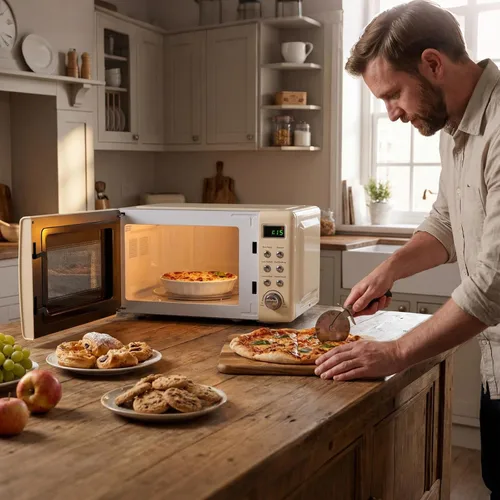 Miniatura 9 de COSTWAY horno microondas de encimera, 0.7 pies cúbicos, hornos microondas con 5 niveles de micro potencia, función de inicio diferido, plato