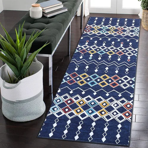Miniatura 20 de FairOnly Alfombra bohemia abstracta de 2 x 3, para interiores y exteriores, antideslizante, lavable, alfombra pequeña para cocina, dormitorio, baño