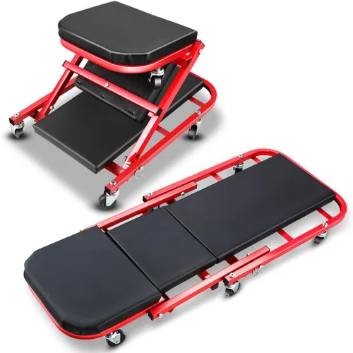Miniatura 10 de Camilla Mecánica Plegable, 2 en 1 Camilla Mecánica Z con Ruedas para Garaje y Asiento, Silla de Mecánico con Rodillos de 36 Pulgadas para Debajo